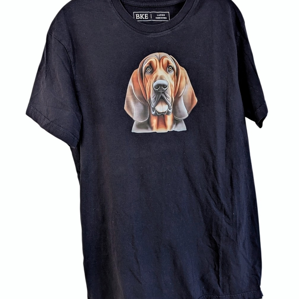 BKE Dark Navy T Shirt, Large, Bloodhound, Dog Graphic